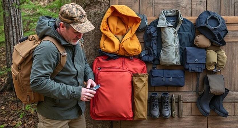 Survivalist Choosing Clothes for a Bug-Out Bag