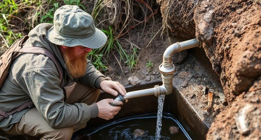Survivalist Doing Maintenance for the Water Supply