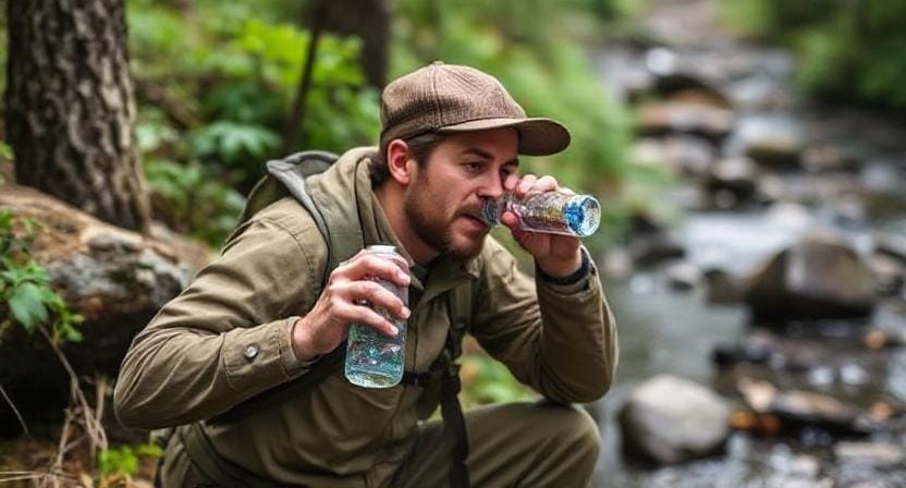 Survivalist Staying Hydrated In the Wild
