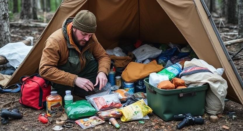 Survivalist Assembling an Emergency Kit for a Natural Disaster