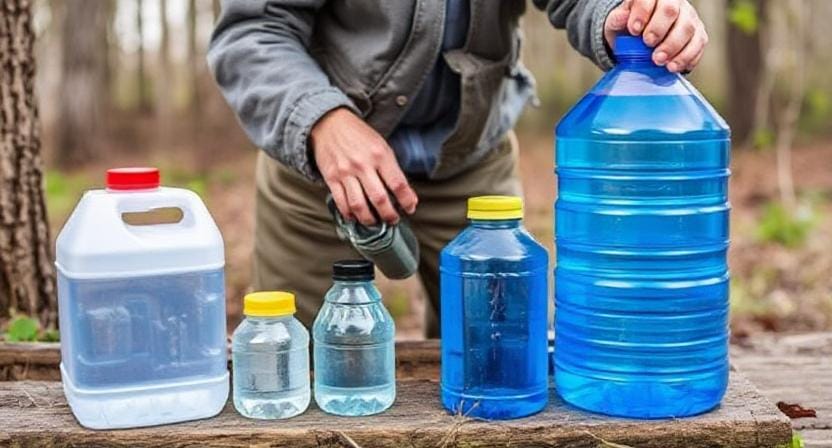 Survivalist Choosing Containers for Water for Emergencies