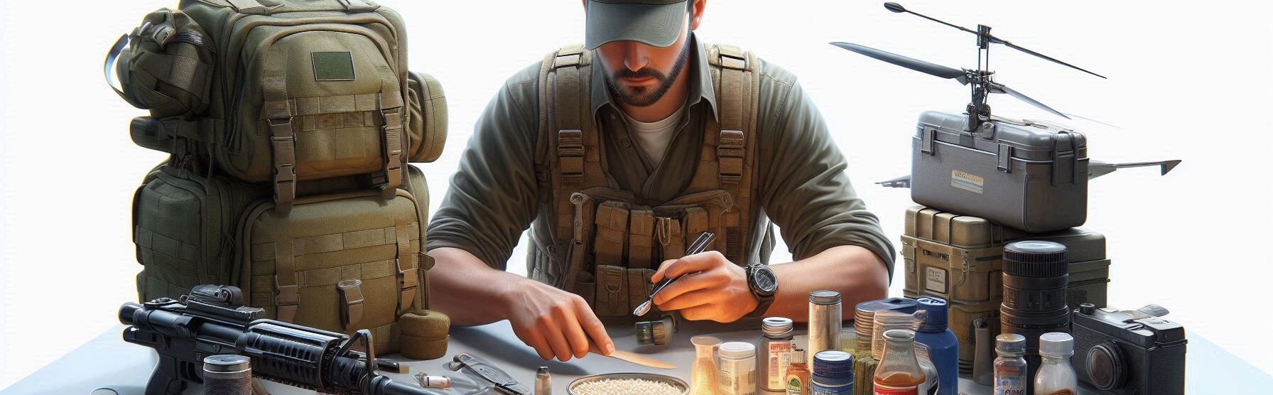 Man Demonstrating Prepping Essentials