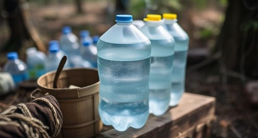 Survivalist Storing Water for Emergencies