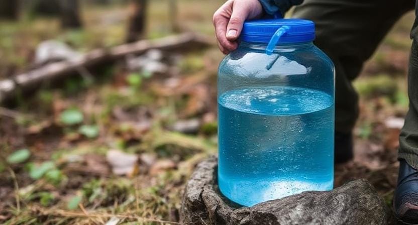 Survivalist Storing Water Safely In the Wild
