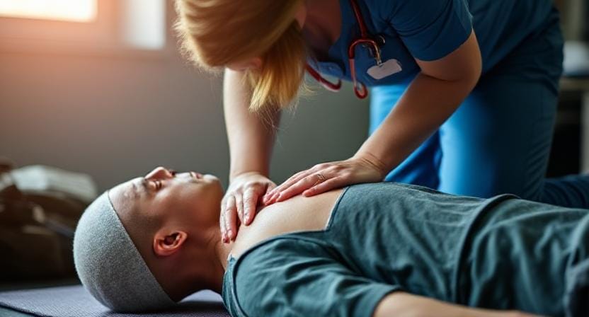 Survivalist Nurse Doing Rescue Breaths for CPR