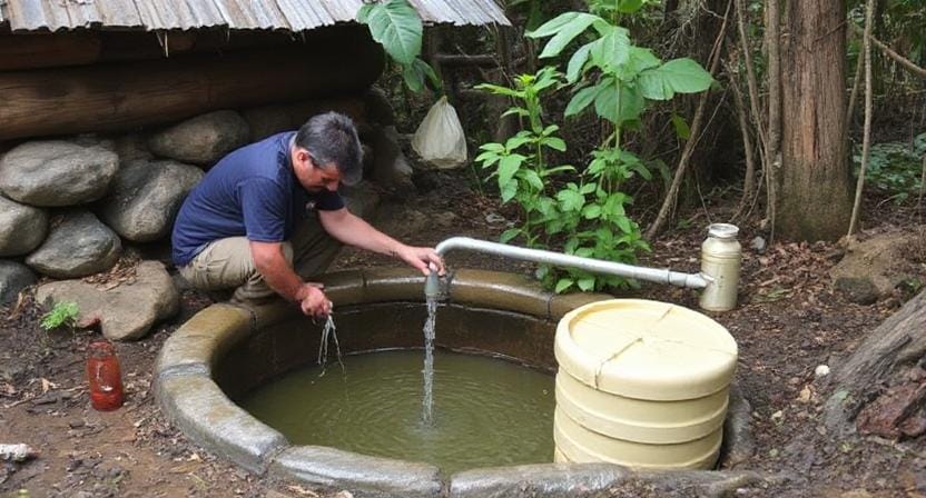 Survivalist Doing Some Rainwater Harvesting