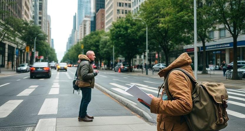 Survivalist Asking for Directions in the City