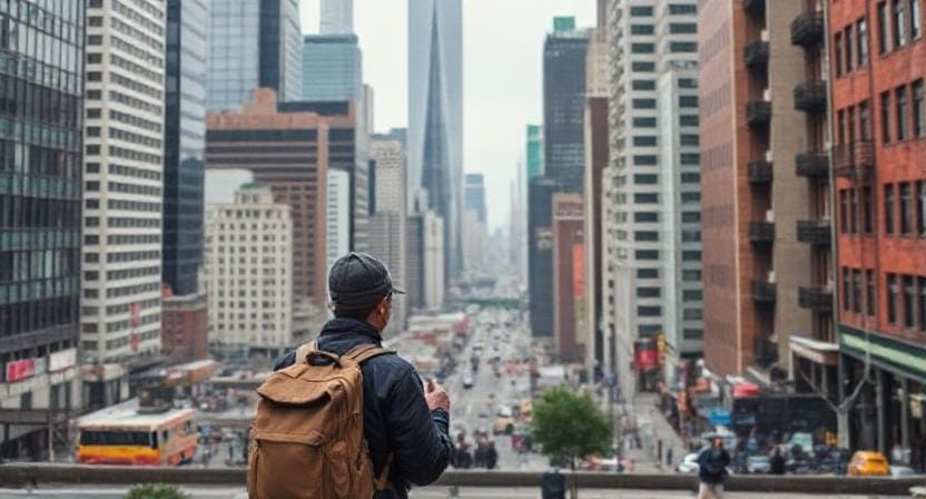Survivalist Navigating the City Without Technology