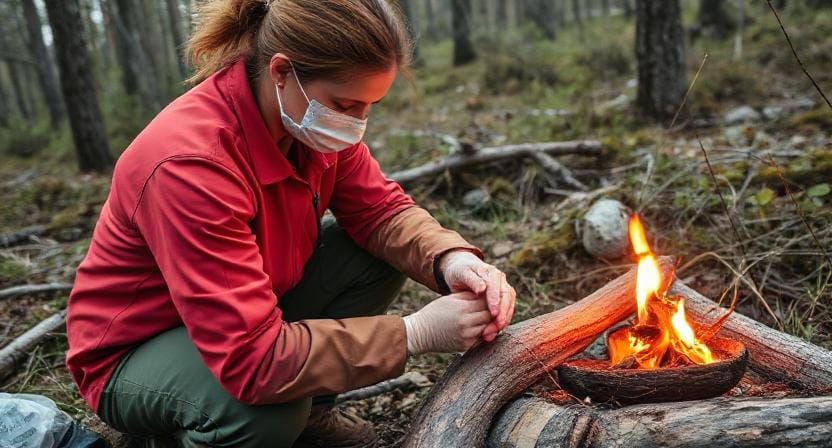 Survivalist Nurse Treating Burns in the Wilderness