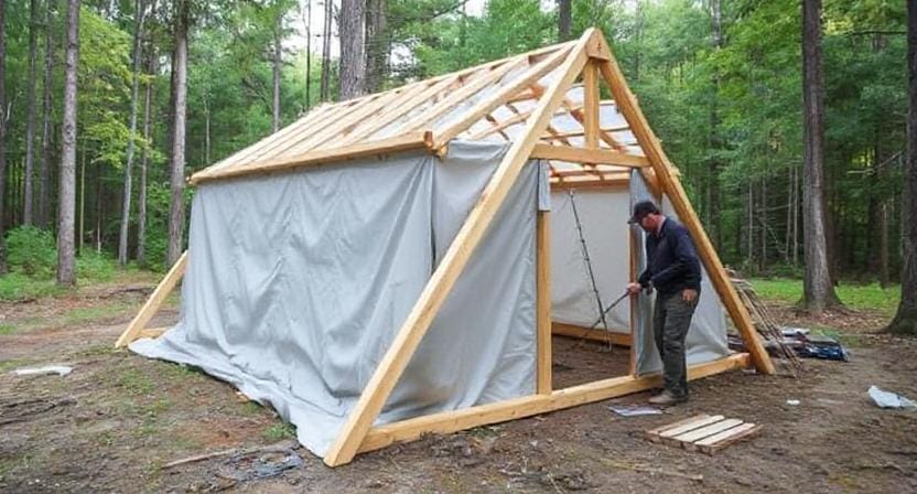 Survivalist Building an A-Frame Emergency Shelter