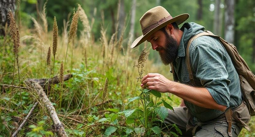 Survivalist Foraging for Plants in the Wilderness
