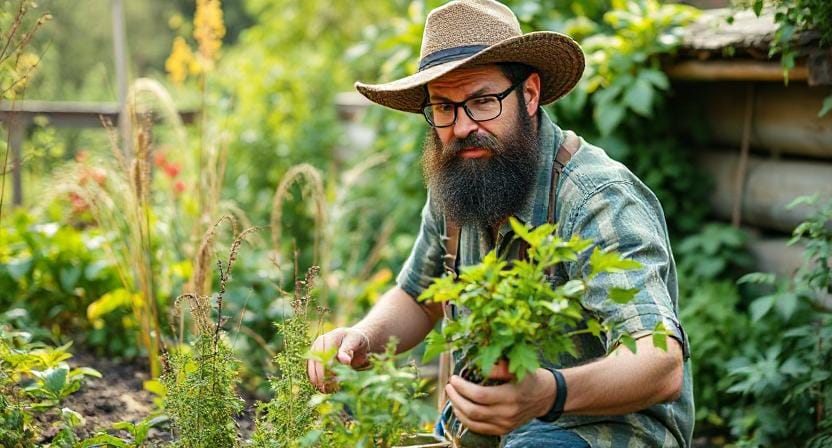Survivalist Showing His Gardening Skills
