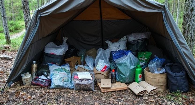 Survivalist Gathering Supplies for a Concealed Emergency Shelter