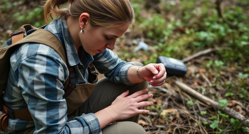 Survivalist Nurse Treating Scrapes and Cuts in the Wilderness