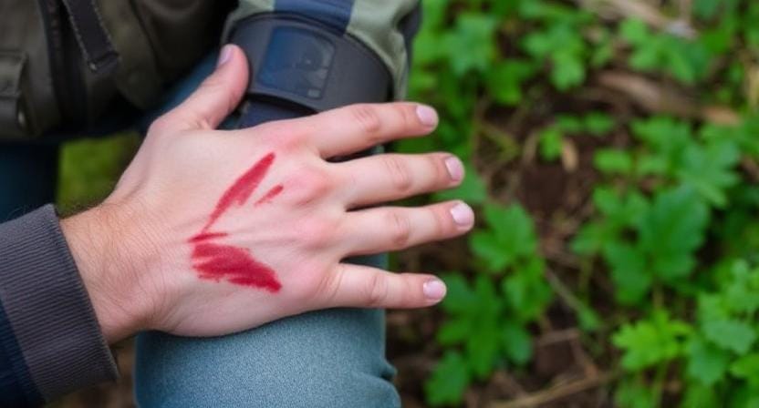 Survivalist Using Natural Remedies for a Wound