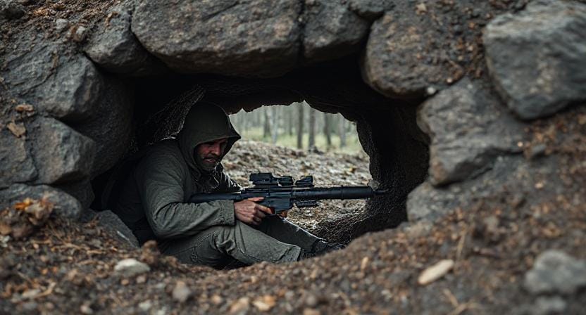 Survivalist Hiding in a Bunker