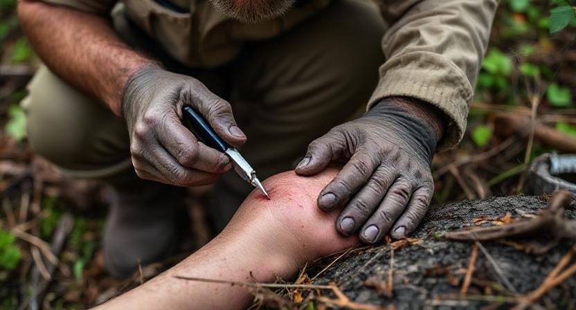 Survivalist Cleaning a Wound