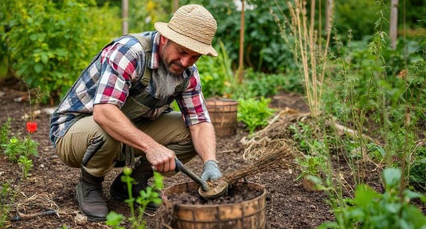 Survivalist Having Fun While Gardening