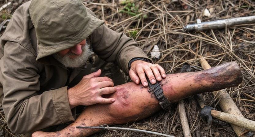 Survivalist Tending to a Flesh Wound