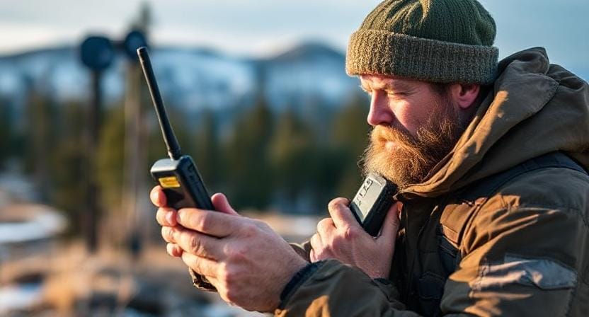 Survivalist Using a Satellite Phone in Remote Survival Situations