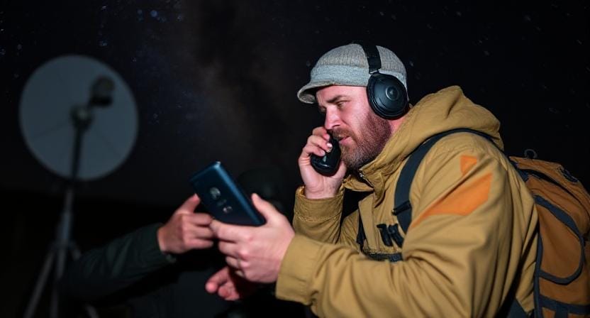 Survivalist Making Calls on a Satellite Phone