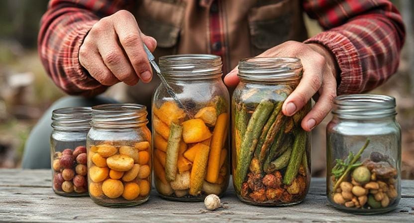 Survivalist Putting Food in Jars