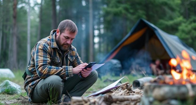 Survivalist Setting Up Emergency Contacts