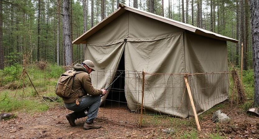 Survivalist Building Strong Barriers Around Shelter