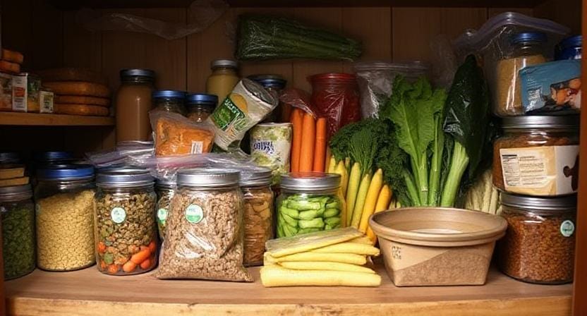 Survivalist Stockpiling Food in a Pantry