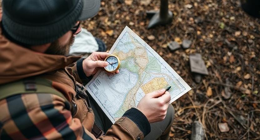 Survivalist Using Maps and Compasses