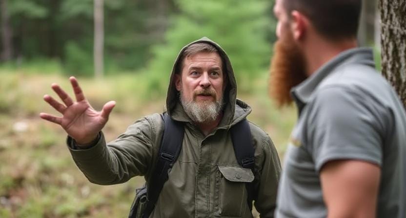 Survivalist Using Body Language for Communication