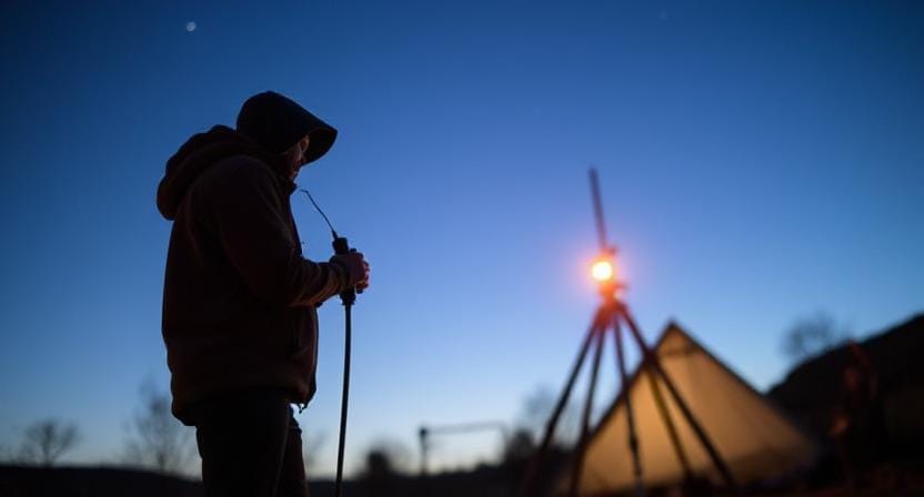 Survivalist Setting Up Lighting
