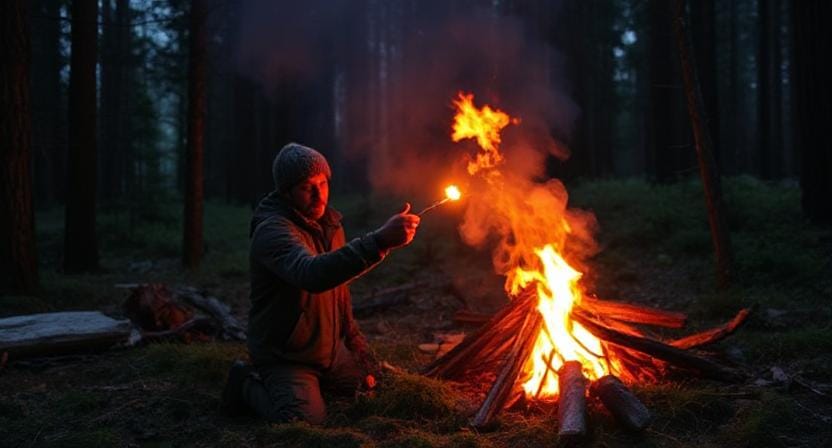 Survivalist Sending Fire Signals for Help