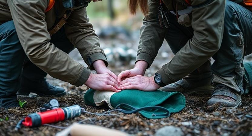 Survivalist Doing Emergency First Aid