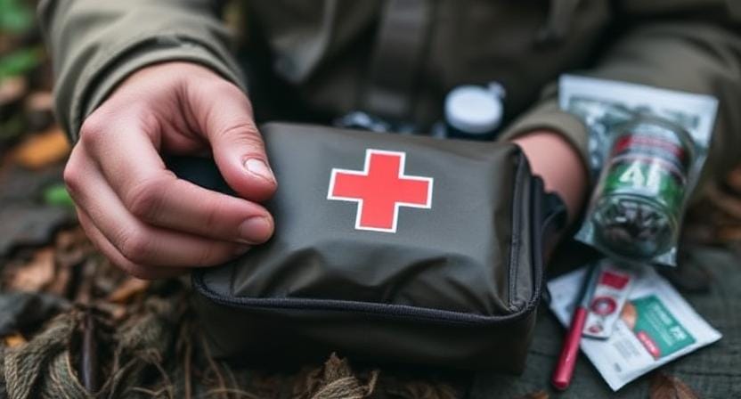 Survivalist Creating a First-Aid Kit