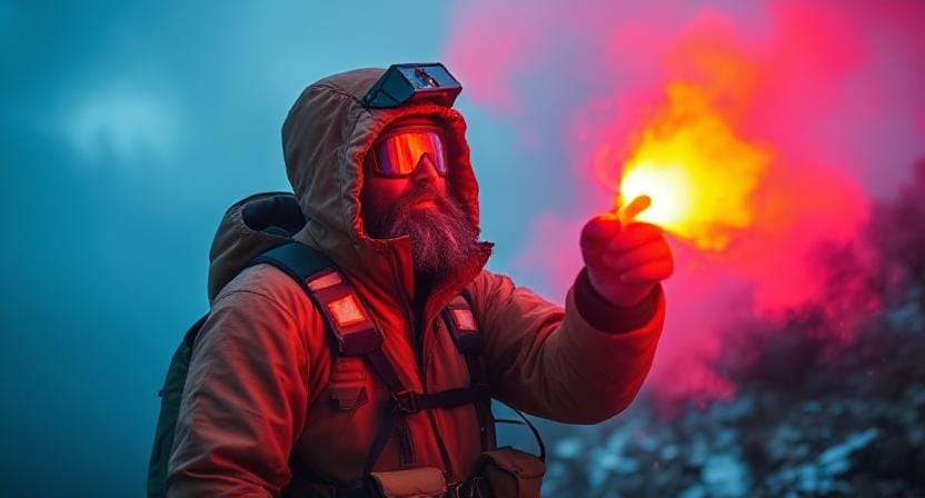 Survivalist Sending Bright Colors as Signals for Help