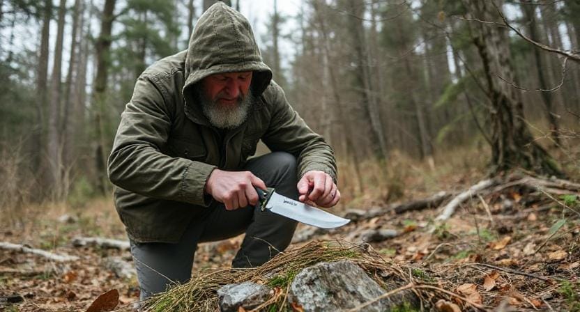 Survivalist Using The Classic Knife