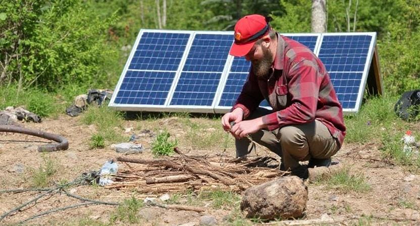 Survivalist Gathering Materials for Using Solar Power