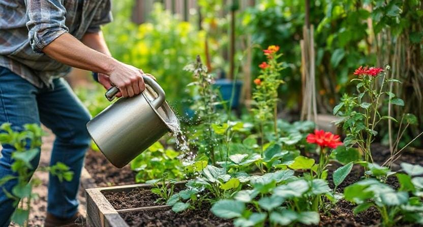 Survivalist Watering the Survival Garden