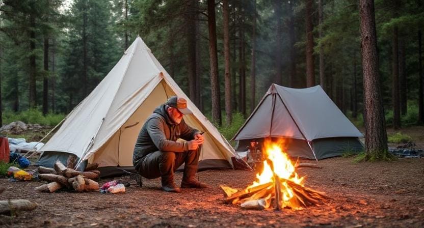 Survivalist Setting Up Camp