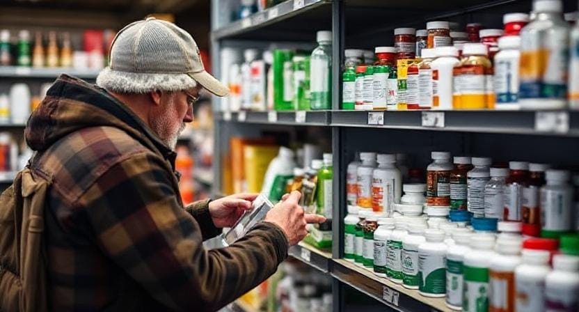 Survivalist Buying Medicine for Long-Term Survival Emergencies