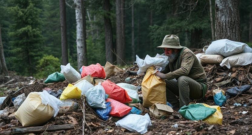 Survivalist Dealing with Waste Products