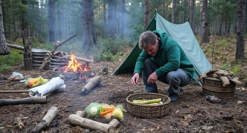 Survivalist Growing Food in Camp