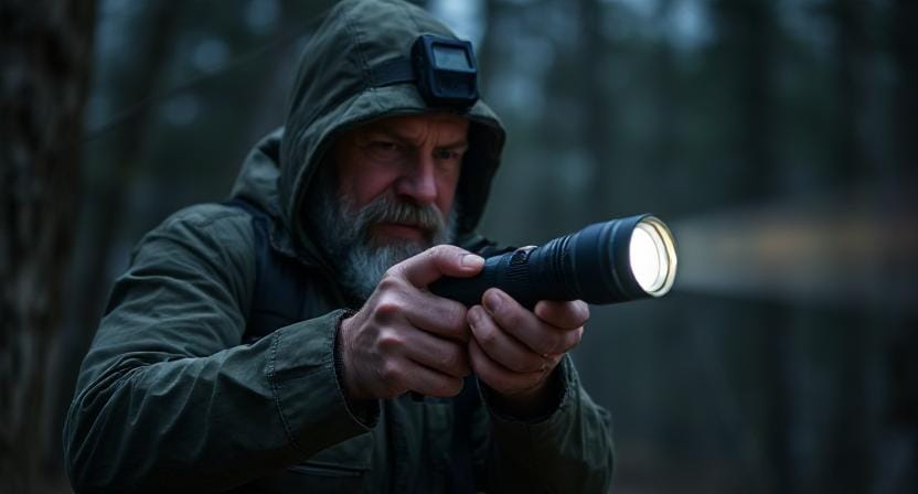 Survivalist Using A Tactical Flashlight