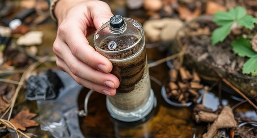 Survivalist Filtering Water with Natural Materials