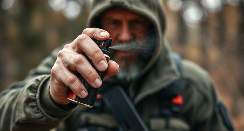 Survivalist Using A Small Canister of Pepper Spray