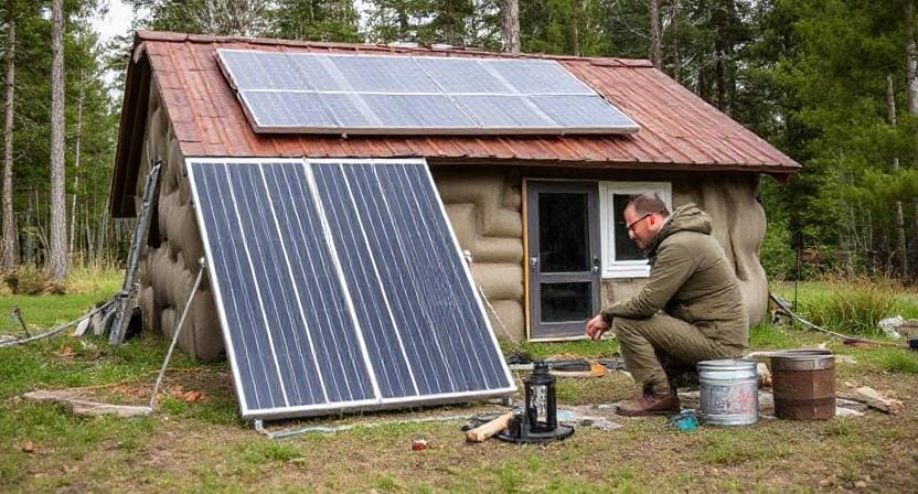 Survivalist Setting Up Solar Heating