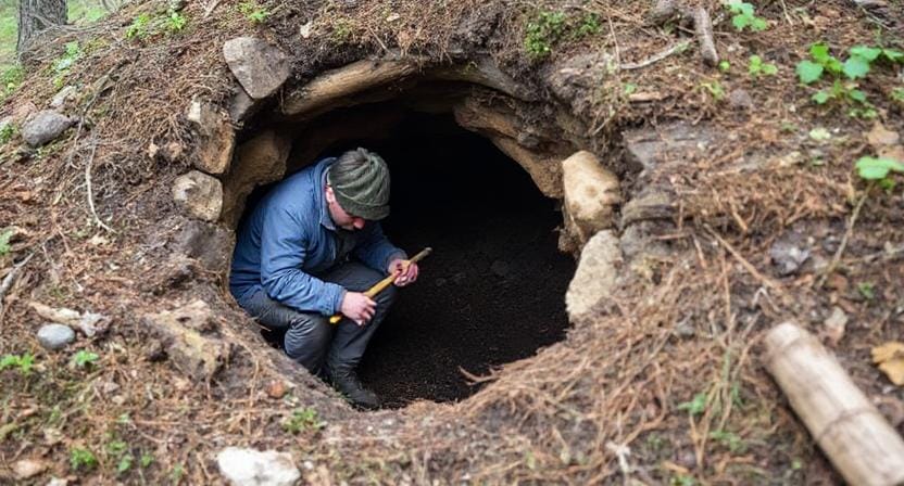Survivalist Making Your Hole for a Root Cellar