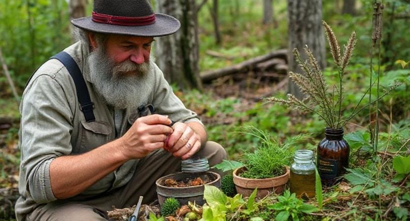 Survivalist Using Herbal Remedies