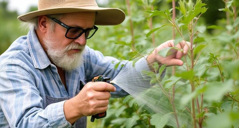 Survivalist Using Pest Control on Crops